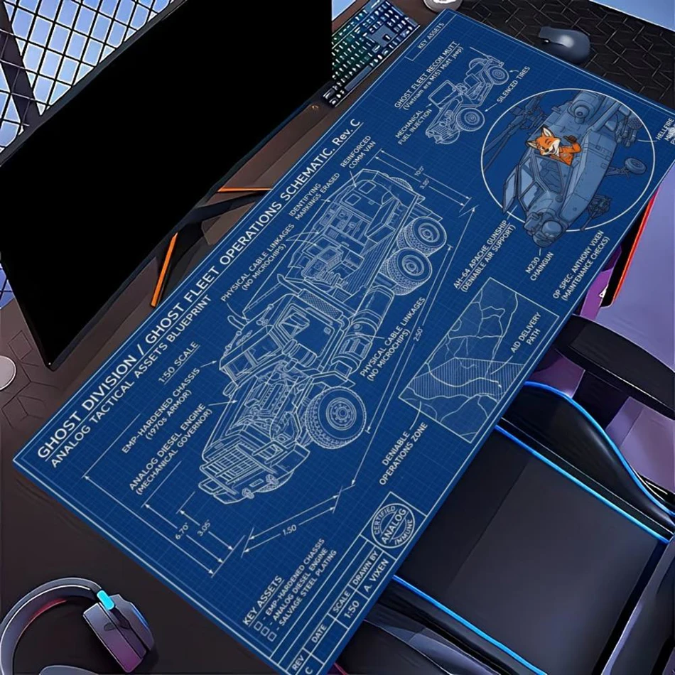 Vintage Car Blueprint XXL Gaming Mouse Pad, Large Non-Slip Mechanical Keyboard Desk Mat for Computer Setup