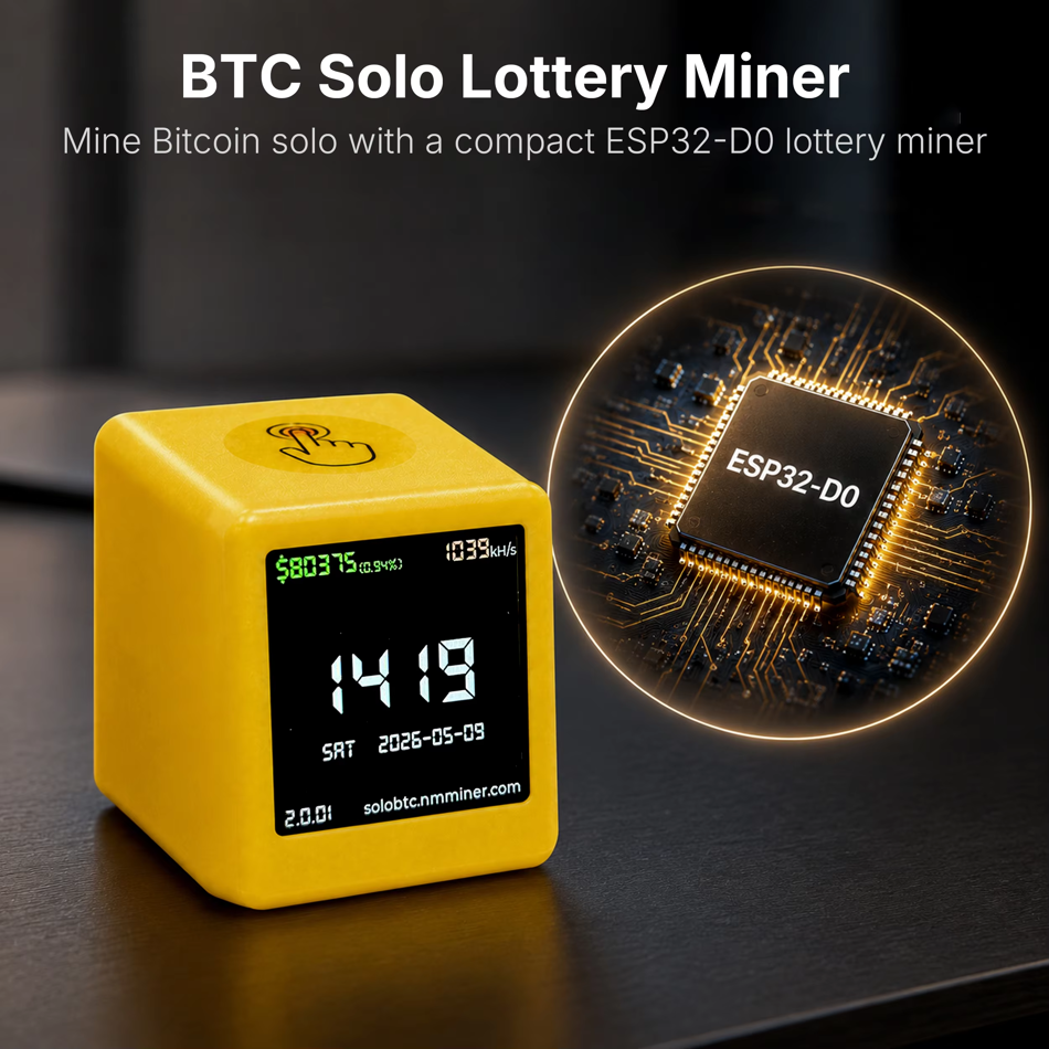 NMMiner Smart TV ESP32 BTC Solo Lottery Crypto Miner, 1060KHs Hashrate, Low Power Desktop Clock with ESP32