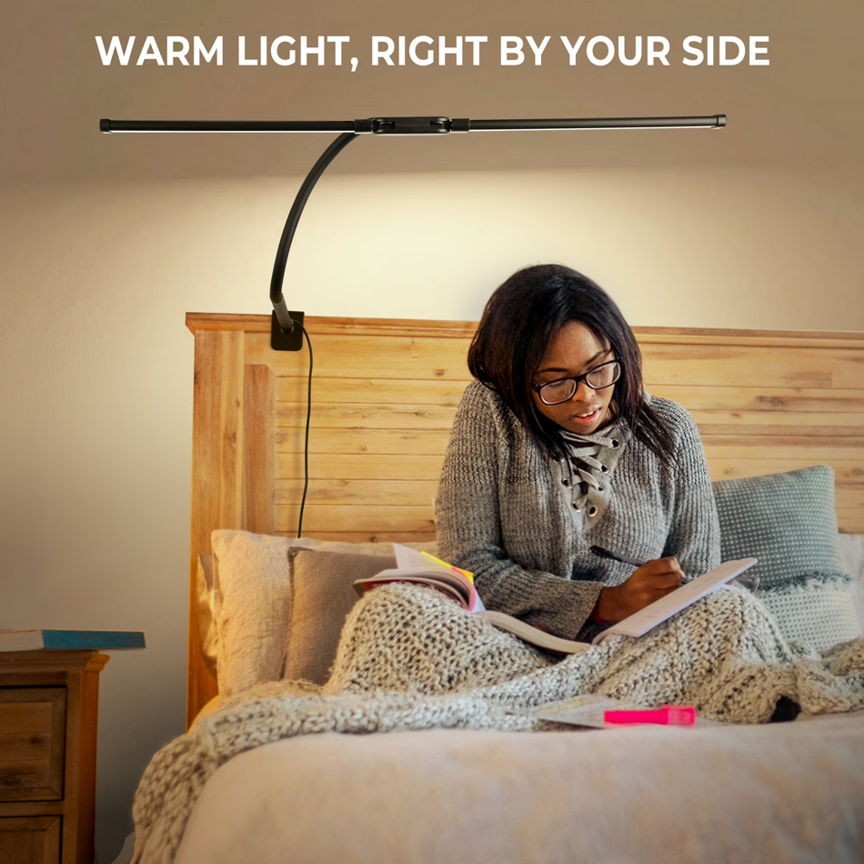 Avolusion HD-1 LED Desk Lamp Double Head Architect Light Clamp 3 Color Modes 10 Brightness USB USB-C Power Adapter Included