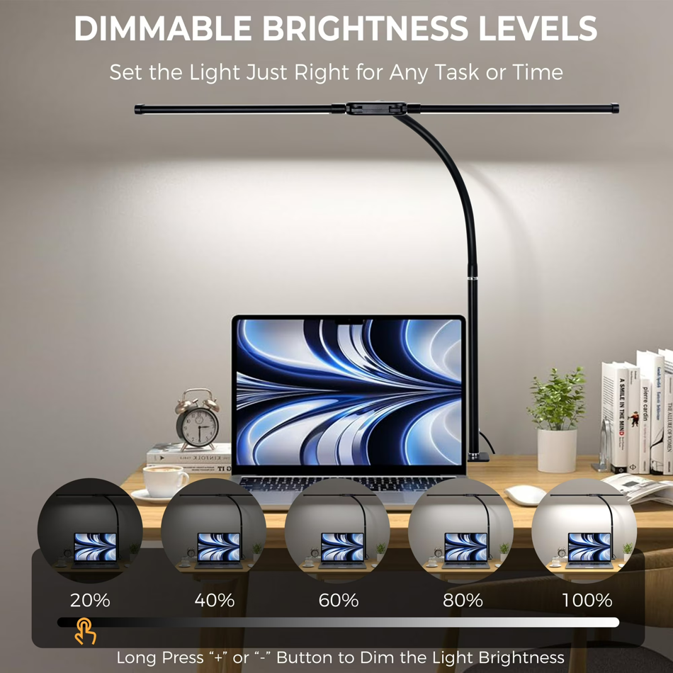 Avolusion HD-1 LED Desk Lamp Double Head Architect Light Clamp 3 Color Modes 10 Brightness USB USB-C Power Adapter Included