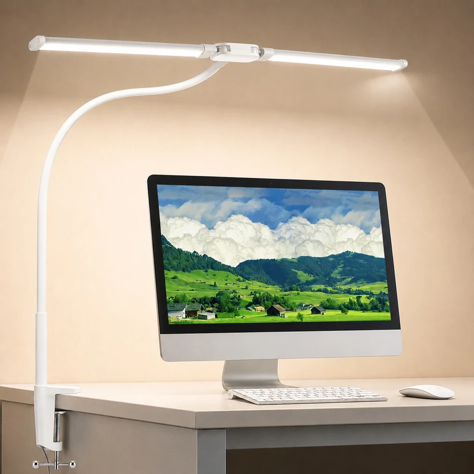 Avolusion HD-1 LED Desk Lamp Double Head Architect Light Clamp 3 Color Modes 10 Brightness USB USB-C Power Adapter Included