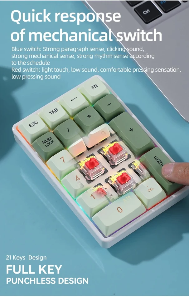 FREEWOLF K21 Wireless Mechanical Numeric Keypad 21 Keys Tri-Mode Bluetooth 2.4G USB-C Hot Swappable RGB Numpad