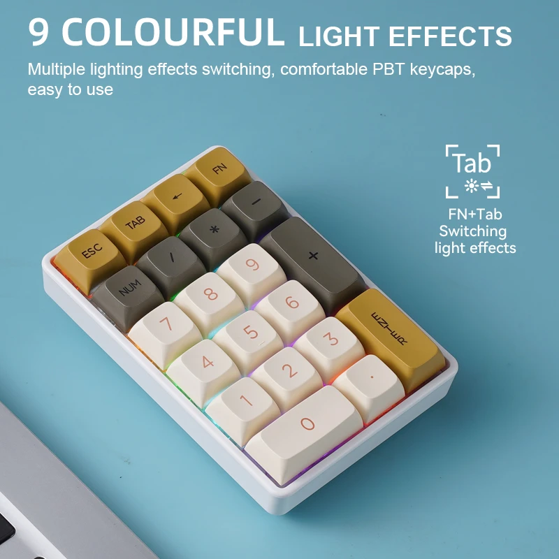 FREEWOLF K21 Wireless Mechanical Numeric Keypad 21 Keys Tri-Mode Bluetooth 2.4G USB-C Hot Swappable RGB Numpad