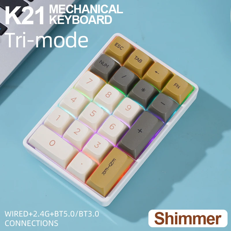 FREEWOLF K21 Wireless Mechanical Numeric Keypad 21 Keys Tri-Mode Bluetooth 2.4G USB-C Hot Swappable RGB Numpad