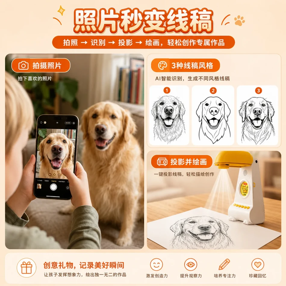 Children's AI Smart Painting Projector Educational Drawing Toy. This creative enlightenment tool helps kids learn to copy and project images for interactive artistic development.