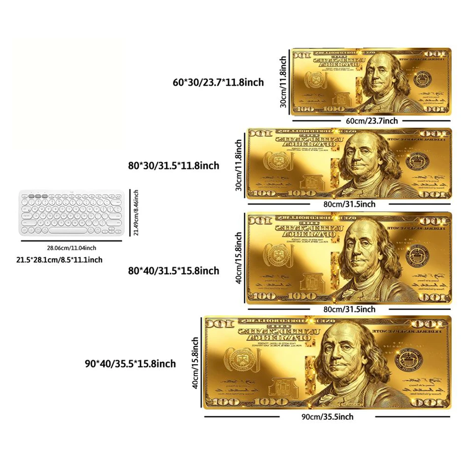XXL Gaming Mouse Pad 100 Dollar Bill Gold Crypto Stock Neon Abstract Cash Print Anti Slip Rubber Desk Mat For Trader Gamers