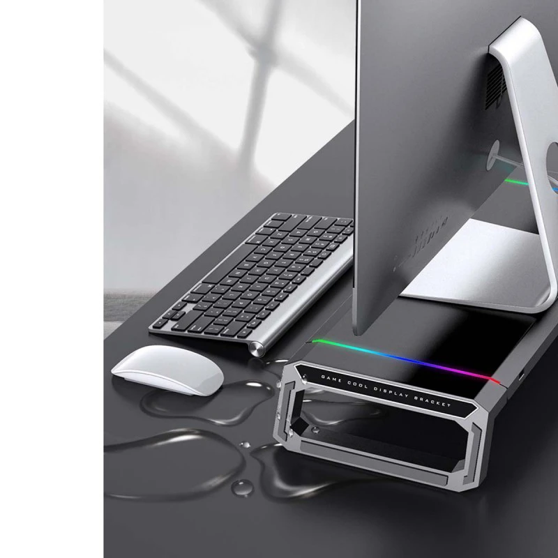 Multi-Function Desk Stand for Computer Monitor, Laptop, Tablet, USB Type-C Extend Adapter with Colorful Backlighting