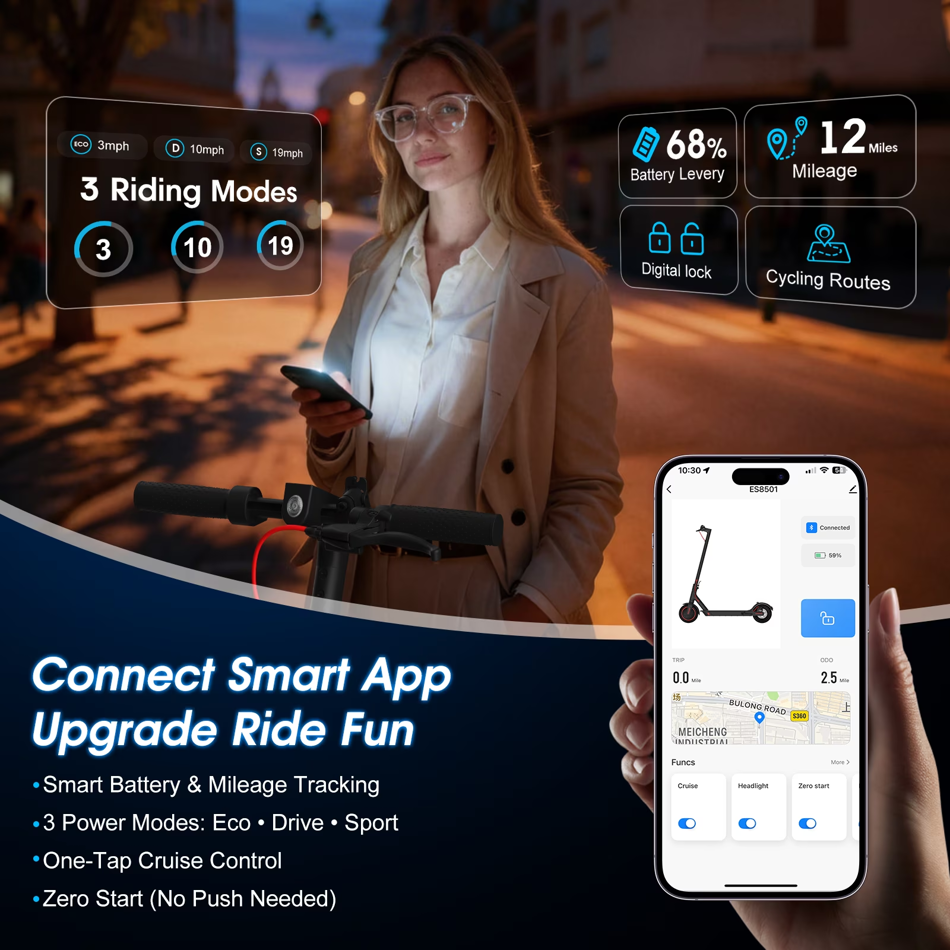 Apex Pro Electric Scooter Adults 350W 36V 5.2Ah 19 Miles Foldable E Scooter Solid Tire 8.5" App Included