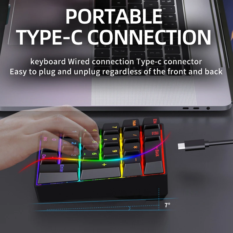 20 Key Mechanical Numeric Keypad Type-C Wired Mini Number Pad Blue Red Switch RGB Backlight K20 Calculator Shortcut