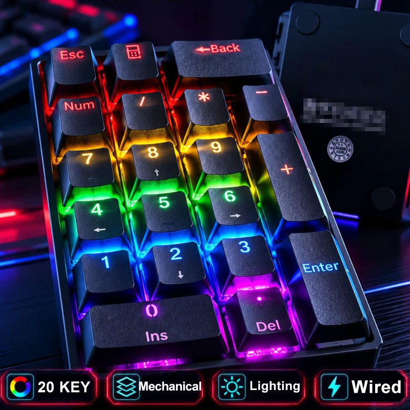 20 Key Mechanical Numeric Keypad Type-C Wired Mini Number Pad Blue Red Switch RGB Backlight K20 Calculator Shortcut