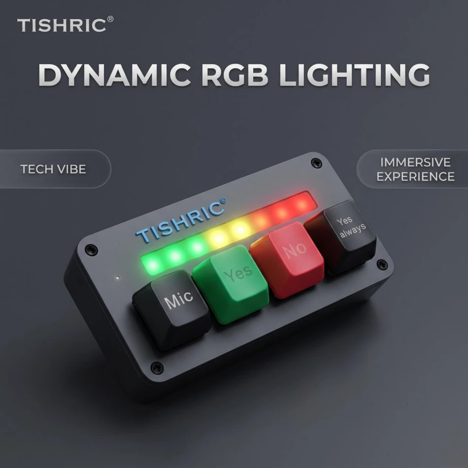 TISHRIC USB Mechanical Keyboard AI Microphone Voice Input 4 Keys RGB Programming Macro Hotswap Mini Keyboard Wired