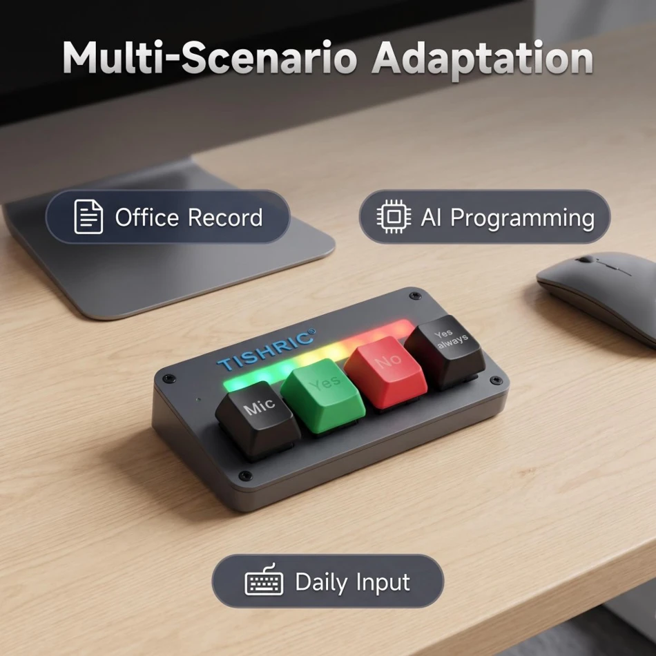 TISHRIC USB Mechanical Keyboard AI Microphone Voice Input 4 Keys RGB Programming Macro Hotswap Mini Keyboard Wired