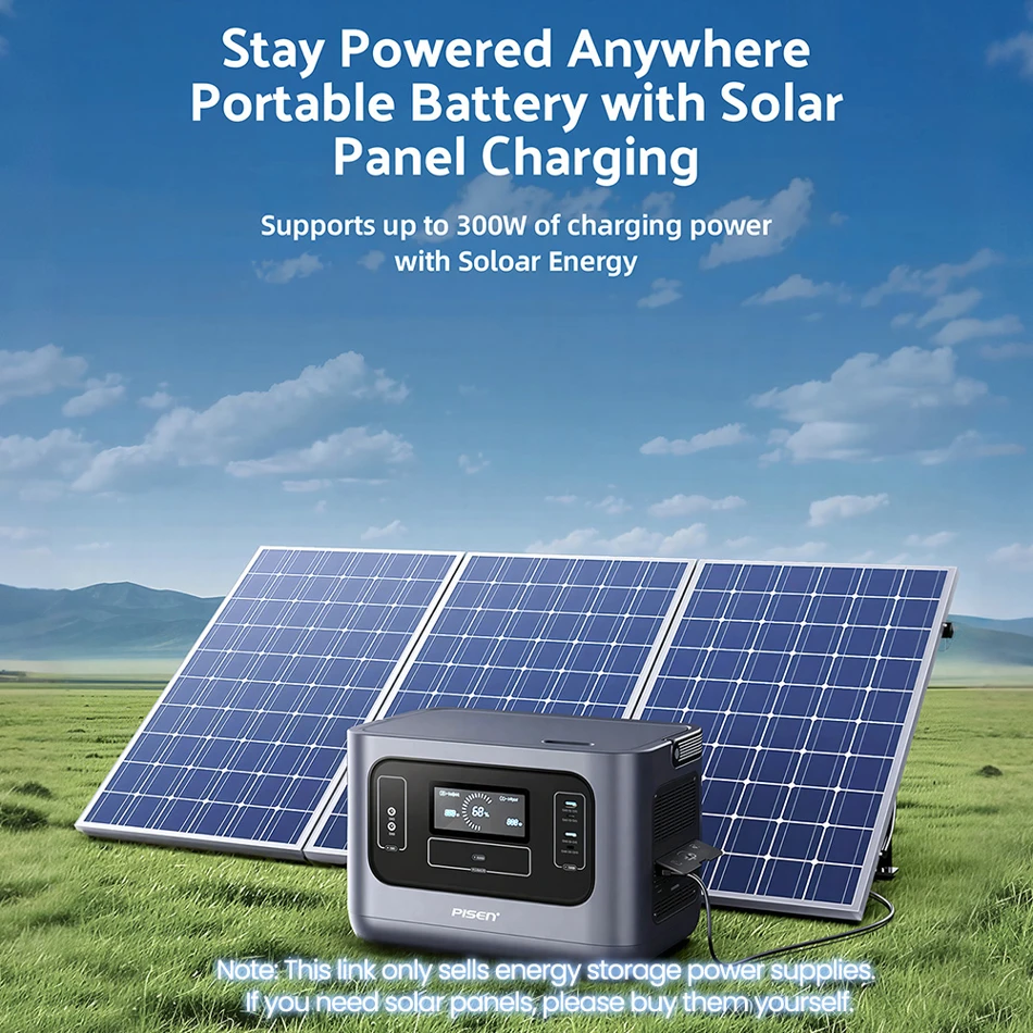 PISEN 1000W 2000W Peak Solar Generator 1008Wh LiFePO4 Battery Portable Power Station Quiet UPS Home Backup Hurricane Emergency Camping RV