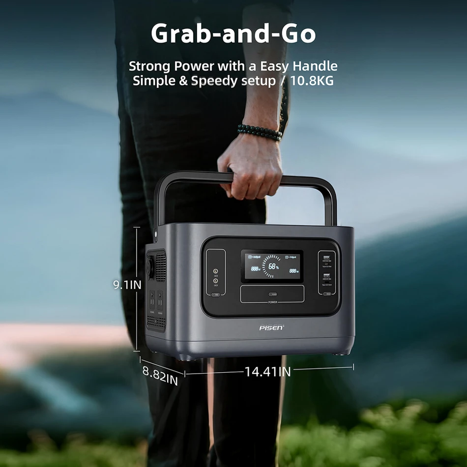 PISEN 1000W 2000W Peak Solar Generator 1008Wh LiFePO4 Battery Portable Power Station Quiet UPS Home Backup Hurricane Emergency Camping RV