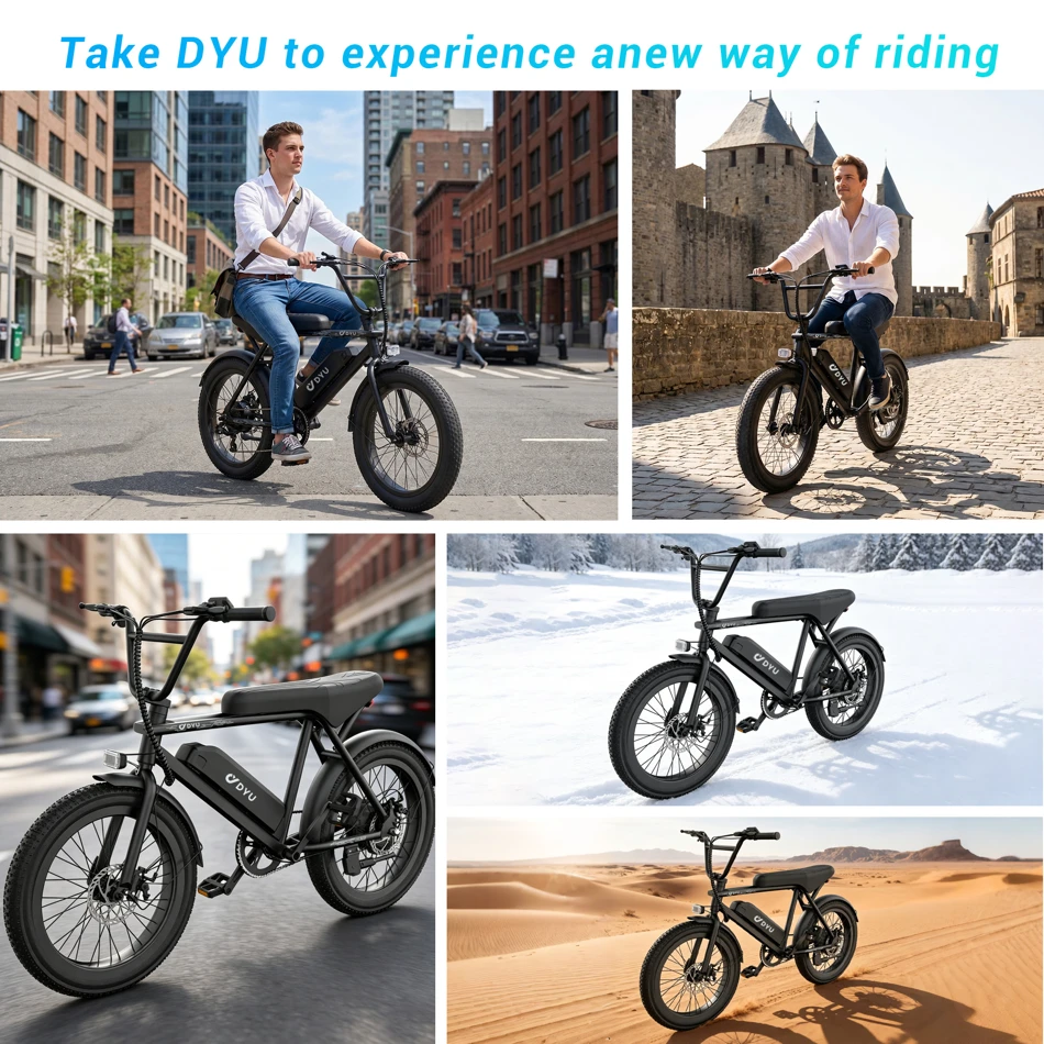 DYU BMX Electric Bike 20 3.0 Fat Tire E-Bike 48V 13Ah Removable Battery 1000W Peak Motor City Electric Bicycle Adults
