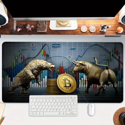 Large Crypto Bear with Bitcoin Gaming Mouse Pad XXL Anti-Slip Rubber Table Pads Rubber HD Gaming Keyboard Mousepad Long Desk Mat