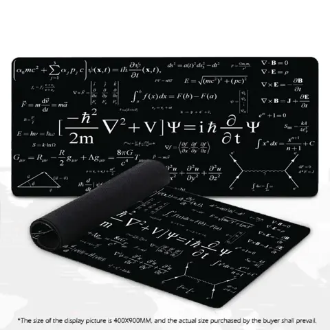 Large Physics Science Formula Gaming Mouse Pad with a non-slip rubber base. This extended desk mat works as a stylish, stable surface for your keyboard and mouse during any gaming