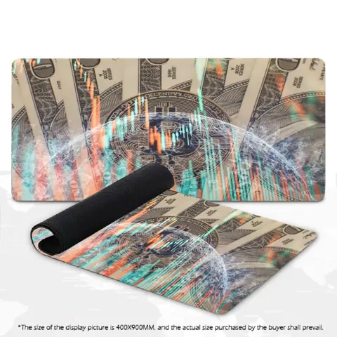 XXL Gaming Mouse Pad 100 Dollar Bill Gold Crypto Stock Neon Abstract Cash Print Anti Slip Rubber Desk Mat For Trader Gamers