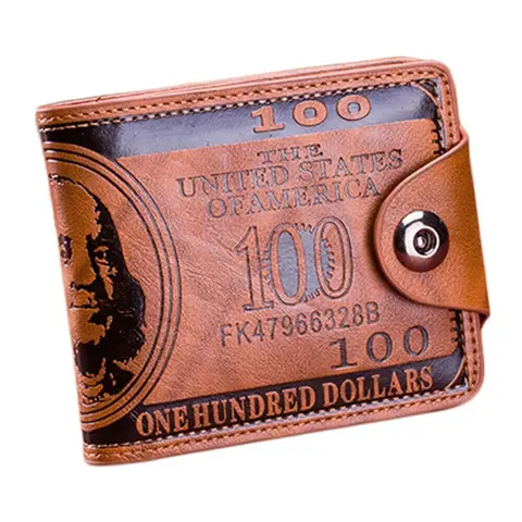 Men's Wallets With 100 US Dollar Pattern Wallet Male Leather Wallet Photo Card Holder Fashion Large Capacity Wallet Purse Bag