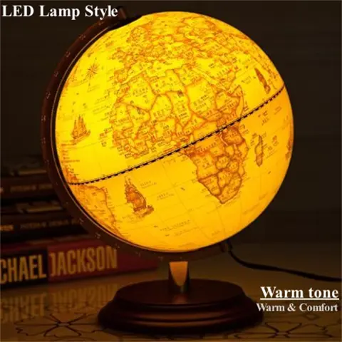 Sphere 20cm English Chinese World Globe HD Printed LED Lamp Classical Globe Redwood Base ABS 360 Living Room Crafts