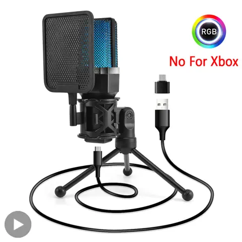 Professional Microphone Condenser Gaming Mic USB Wired Streaming Studio Podcast Kit RGB PC Karaoke