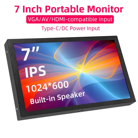 Elecrow RC07 7 Inch Portable Screen 1024x600 IPS LCD Monitor HDMI VGA AV Input DC Type-C Power for PC Laptop Camera TV Box Raspberry Pi