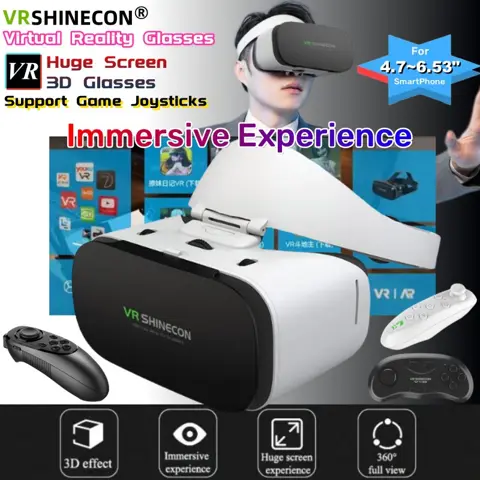 Virtual Reality VR Glasses IMAX 3D Goggles Cardboard VR Helmet, 4.7-6.5 Inch iOS Android Phone, Game Joystick