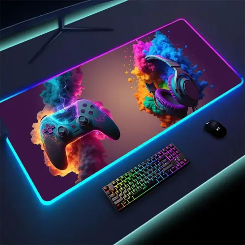Gamepad Pattern Mouse Pad XXL RGB Keyboard Cover Colorful LED Light E-sports Computer Gamer Glow Long Desk Mat