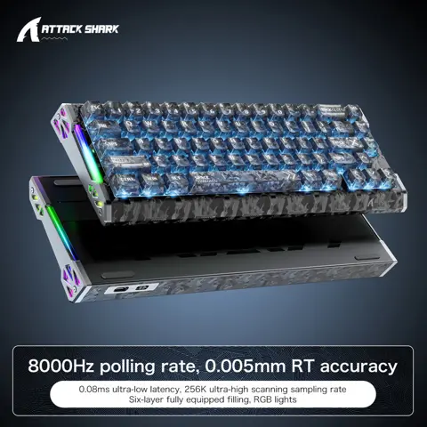 ATTACK SHARK R68HE Magnetic Gaming Keyboard 65 percent 66 Keys Wired 8000Hz 0.005mm Rapid Trigger Low Latency RGB Hot Swap Hall Effect
