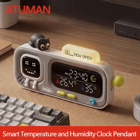 DUKA MOODA Smart Desktop Temperature and Humidity Clock, Digital Thermo-Hygrometer Meter with Smart Fun Reminder