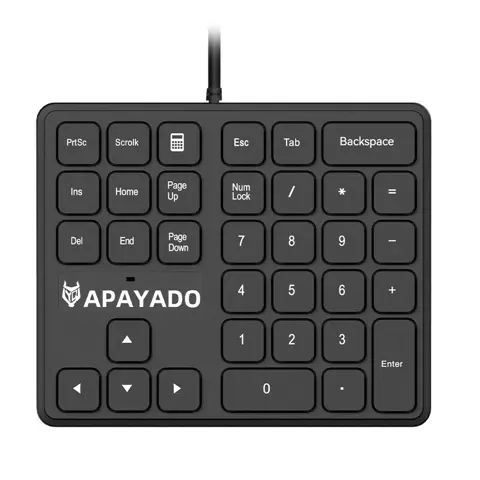 APAYADO T35 Slim Wired Numeric Keypad 34-Key USB Number Pad with Ergonomic Design Anti-Slip Base for Finance Accounting Finance
