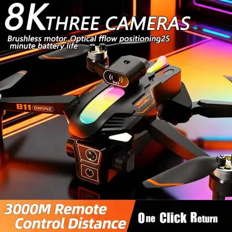 B11 Pro WiFi FPV Drone Quadcopter Dual 4K1080P Camera Wide-Angle HD Altitude Hold Foldable RC Helicopter Toy