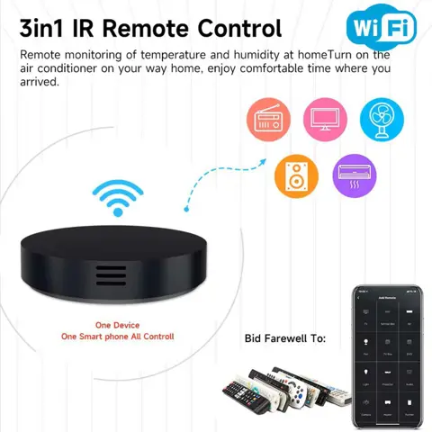 Tuya Smart 3 in 1 WiFi Universal IR Remote Controller Temperature Humidity Sensor AC TV DVD Voice Control Alexa Google Smart Life