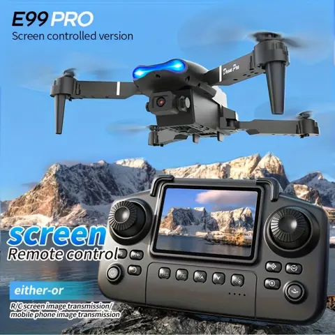 E99 PRO MAX Foldable Drone with Dual HD Camera, HD Screen Remote Control, Extra Batteries, LED Lights, USB Charging