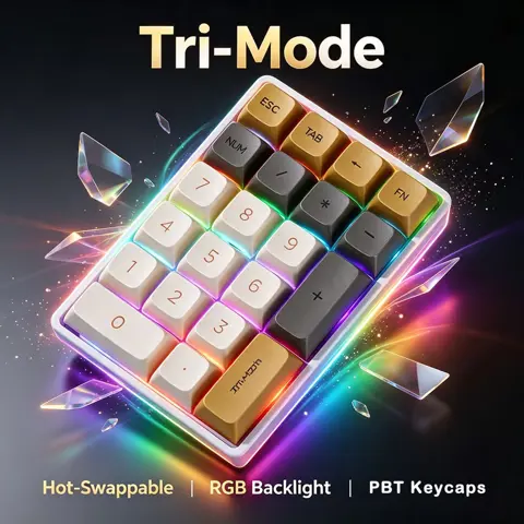 FREEWOLF K21 Wireless Mechanical Numeric Keypad 21 Keys Tri-Mode Bluetooth 2.4G USB-C Hot Swappable RGB Numpad